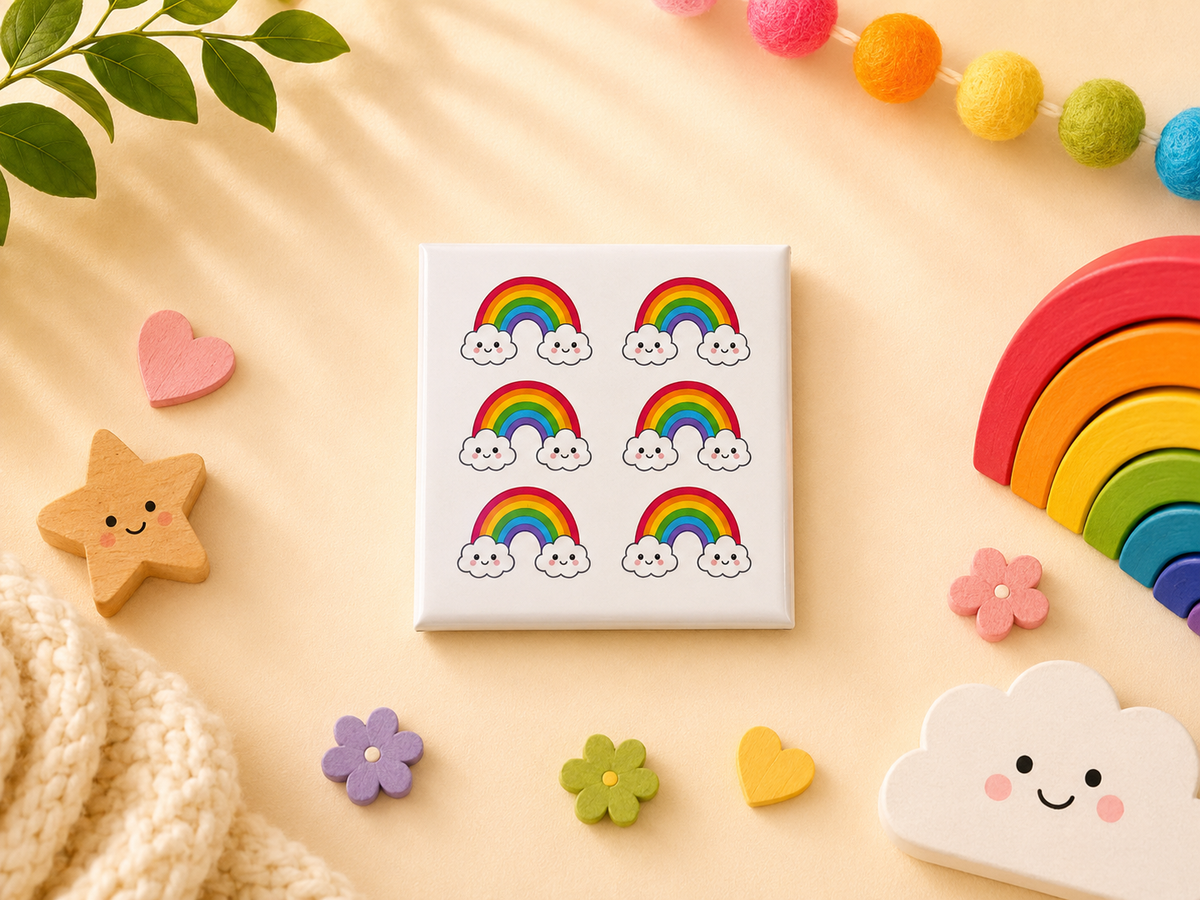 Educational counting magnet with 6 colourful rainbows to teach counting, number recognition and early maths skills for preschool, kindergarten and homeschool.