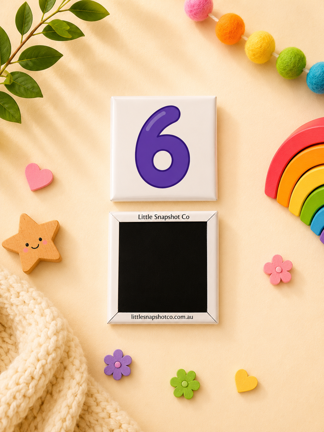 Educational number 6 magnet for kids designed to teach number recognition, counting and early maths skills for preschool, kindergarten and homeschool.