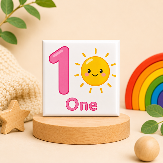 Educational number one magnet featuring the numeral 1, number word and matching illustration for early maths learning by Little Snapshot Co.