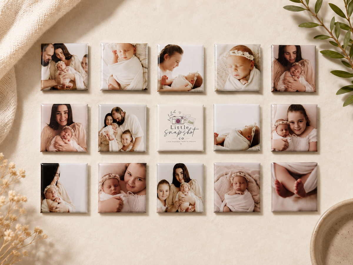 Personalised newborn photo magnets featuring baby’s first photos, printed in Australia by Little Snapshot Co.