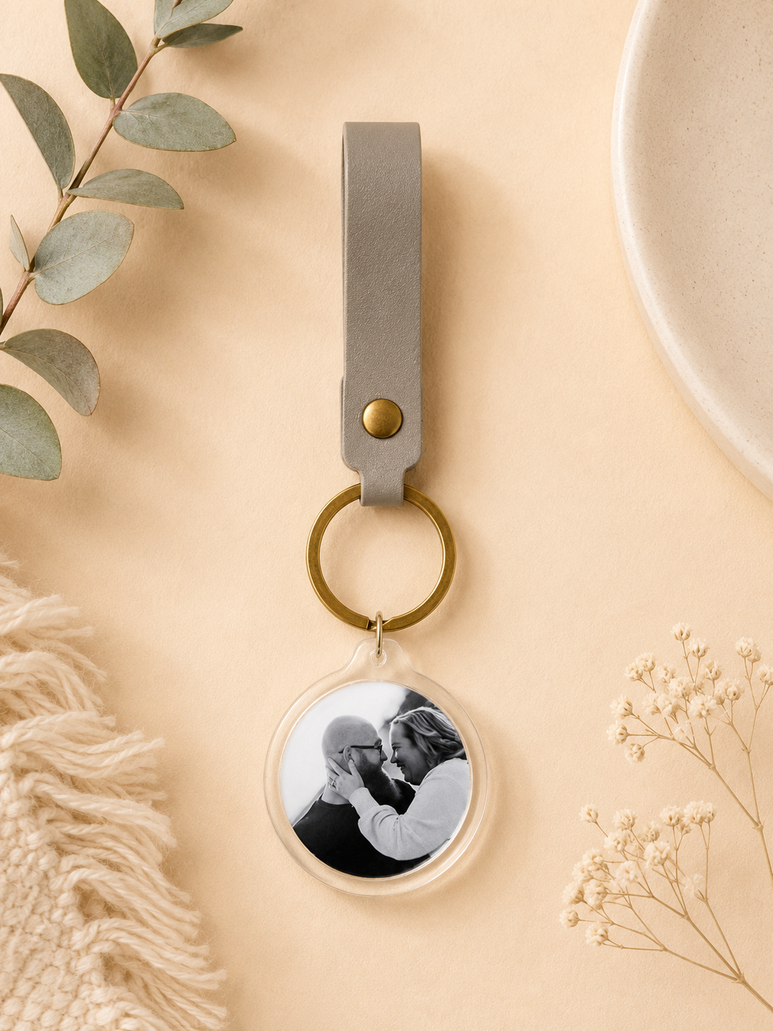 Personalised photo keychain featuring a custom couple photo, perfect for anniversaries, weddings and meaningful gifts by Little Snapshot Co.