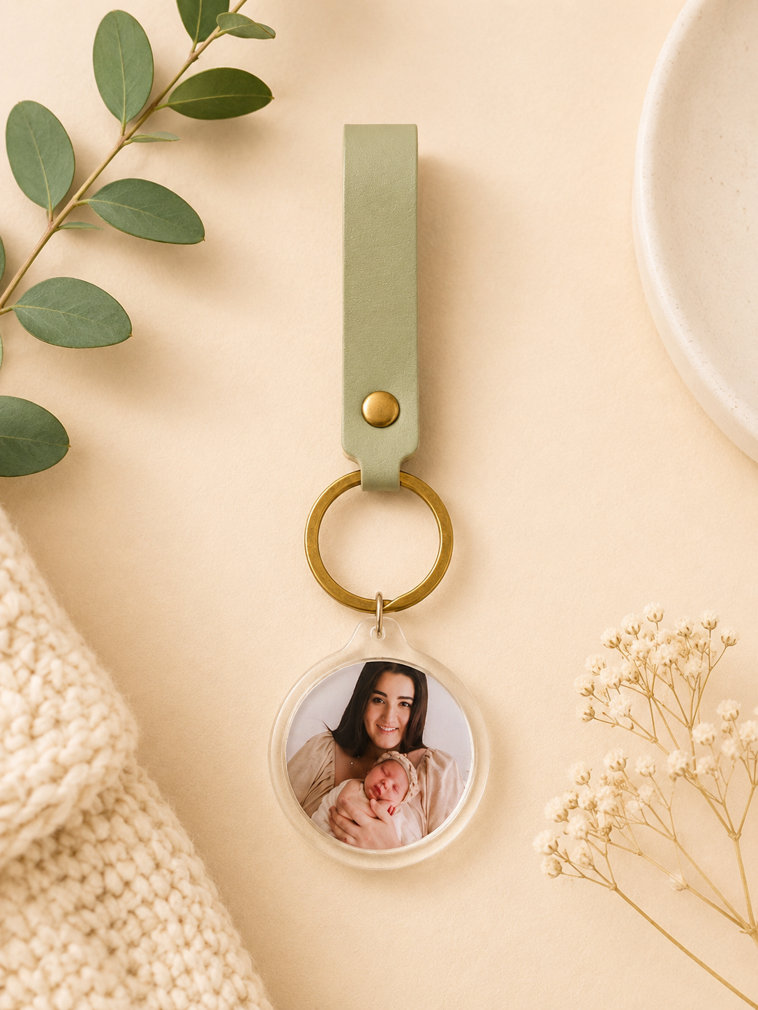 Personalised photo keychain featuring a custom newborn photo, creating a meaningful keepsake gift for new parents by Little Snapshot Co.