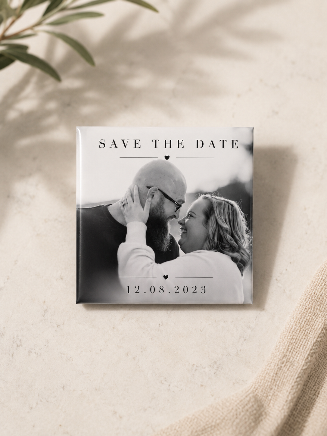Personalised Save the Date photo magnet featuring an engagement photo, printed in Australia by Little Snapshot Co.