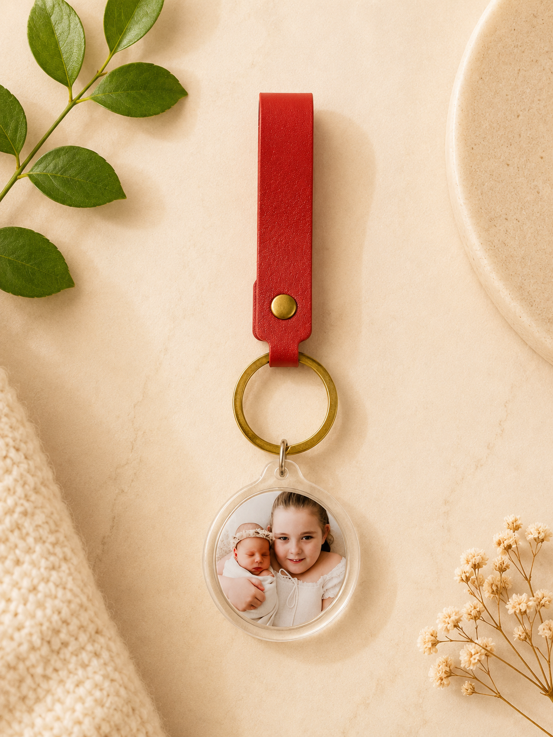 Personalised photo keychain featuring a sibling photo, creating a meaningful keepsake gift for families by Little Snapshot Co.